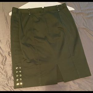 WHBM OLIVE GREEN SKIRT WITH LACE UP DETAIL